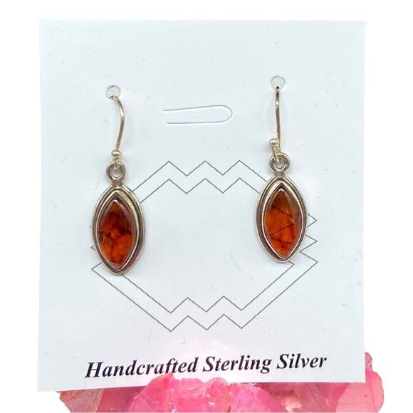 Baltic Amber Earrings Solid 925 Sterling Silver Dangle Drop Pierced Natural - Picture 1 of 4